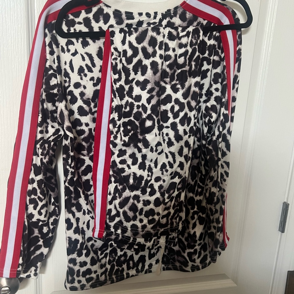 Leopard Print Top & Pants with Red Accents